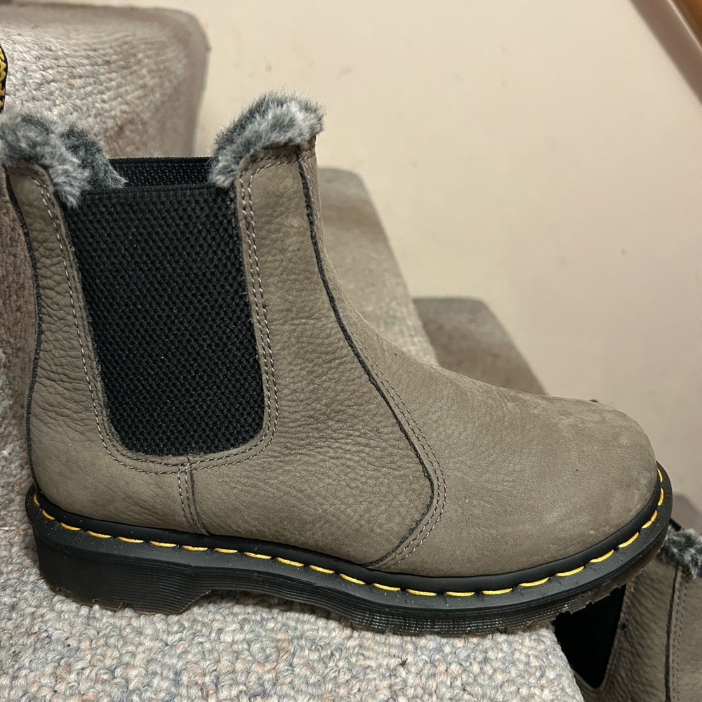 Doc Marten Green/Gray Fur-Lined Chelsea Boots
